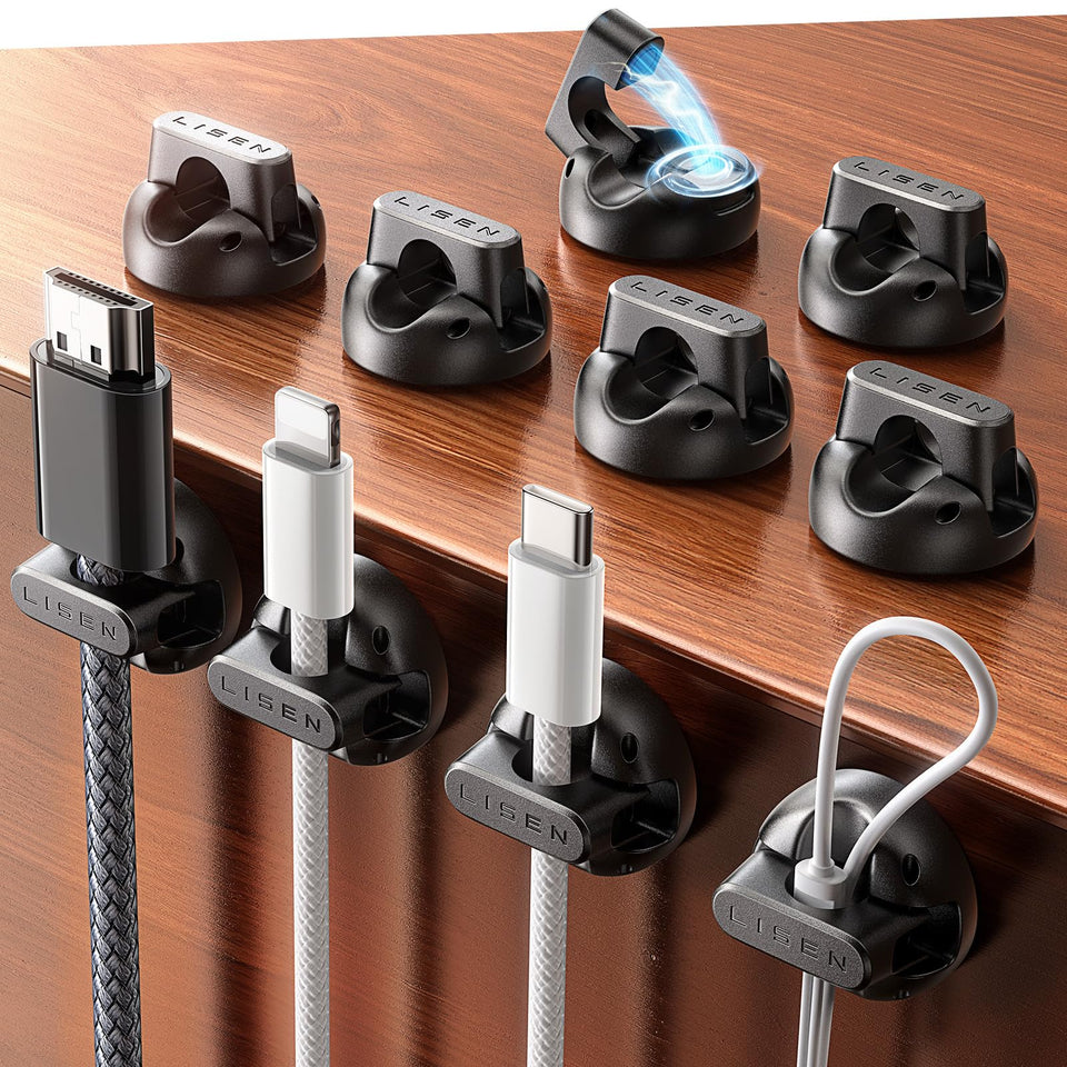 LISEN magnetic cable clip closeup showing compact, space-saving design for tidy desks.