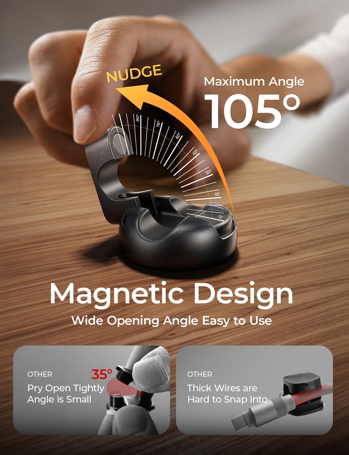 LISEN magnetic cable clip in car organizer for charging cables.