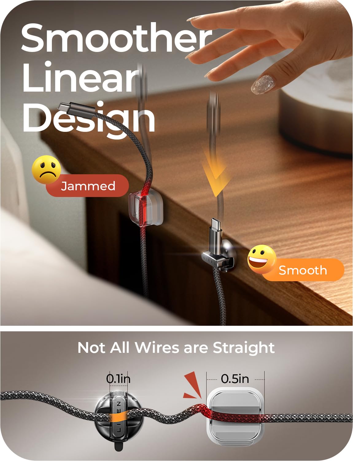 LISEN magnetic cable clip mounted on wall for clutter-free workspace.