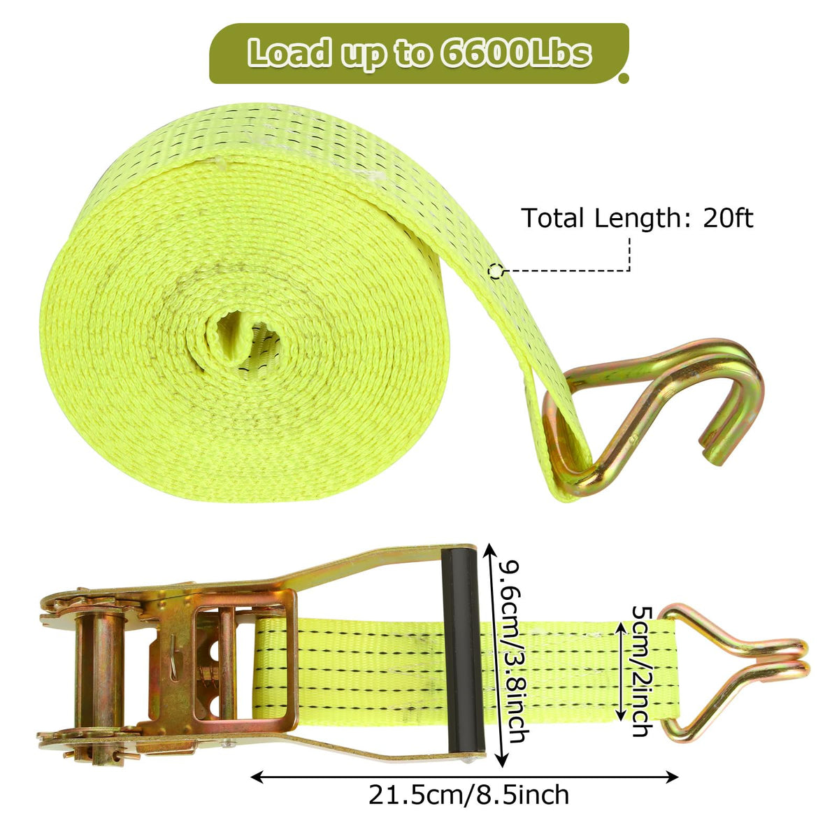 LISHINE ratchet strap with double J-hook for quick, secure anchor points.