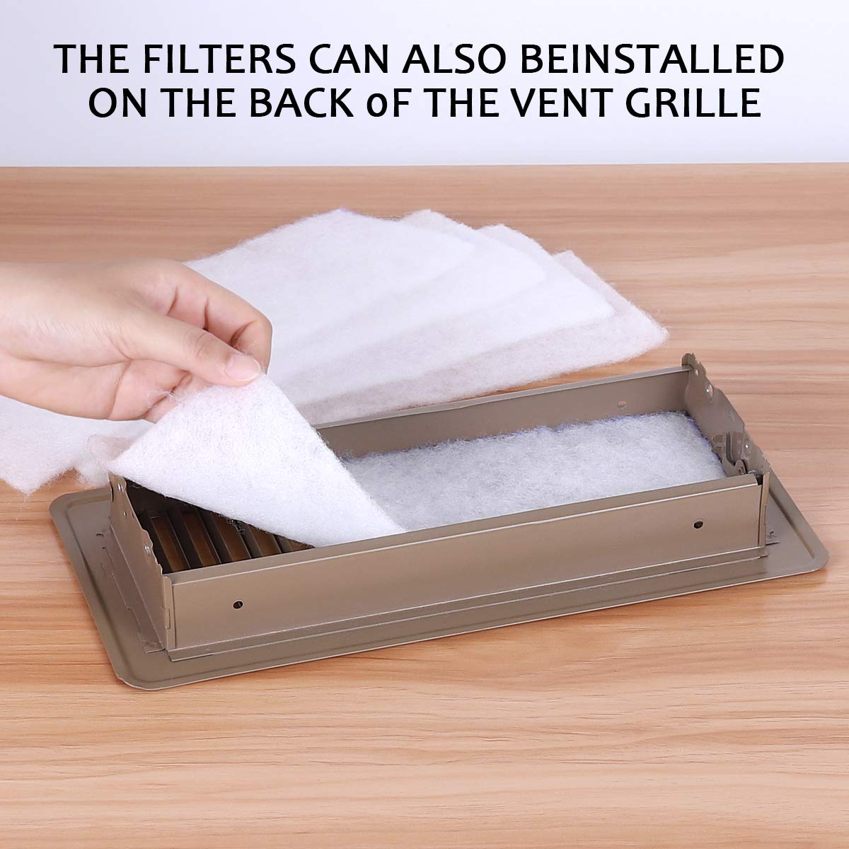 Lisol vent filter in use on a standard HVAC register.