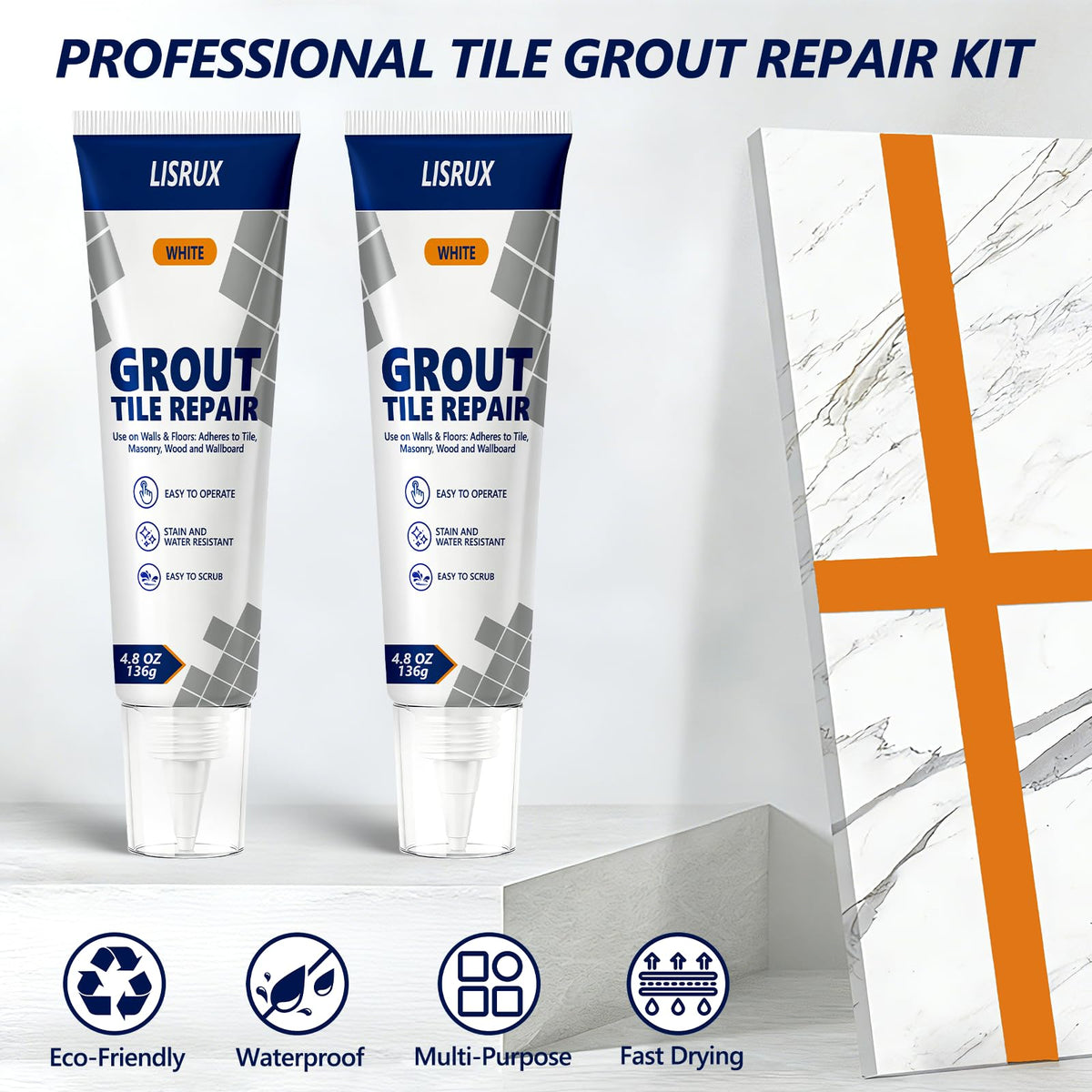 LISRUX fast-drying grout applied on shower joints for quick results.