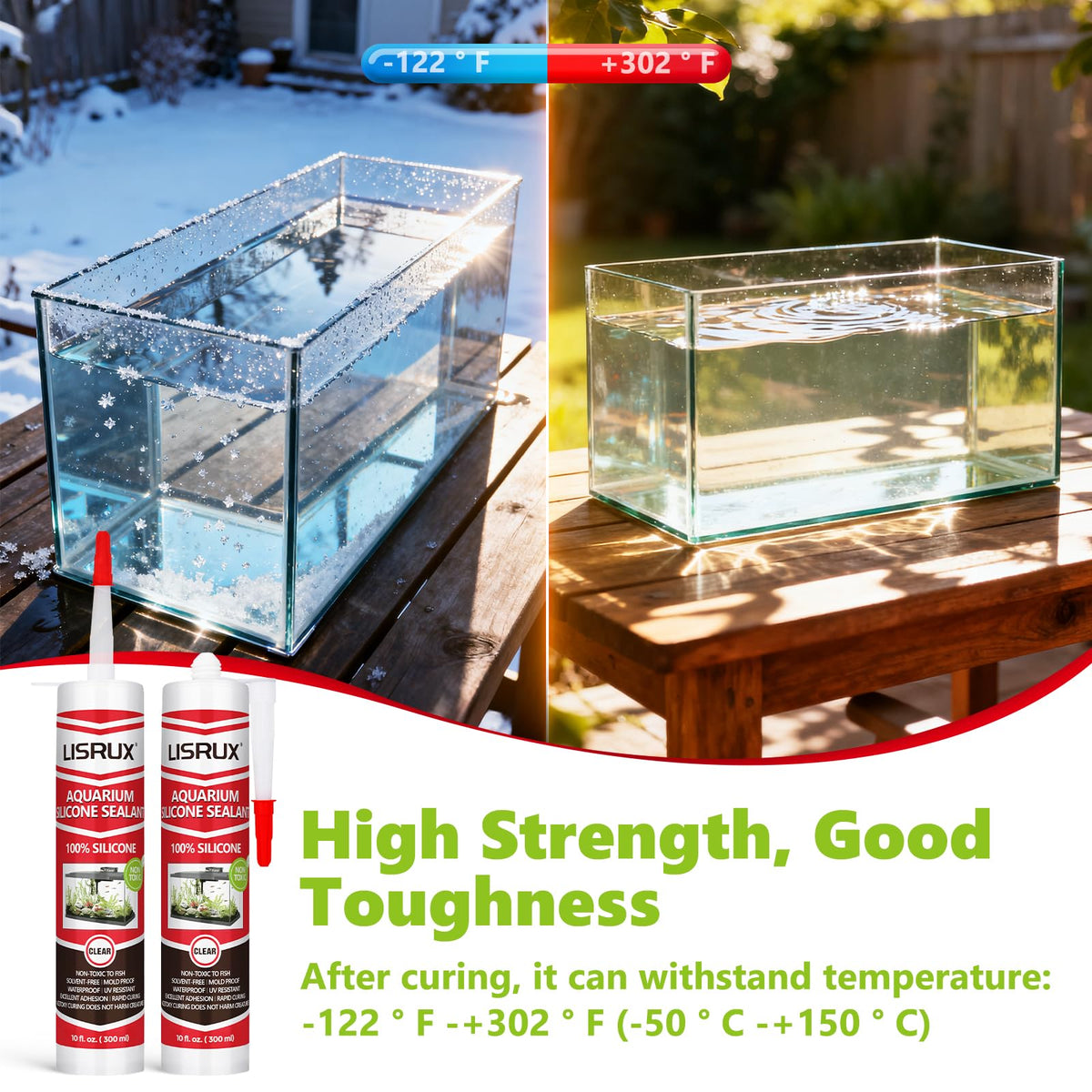 LISRUX strong adhesion silicone bonds with aquarium materials for reliable seals.