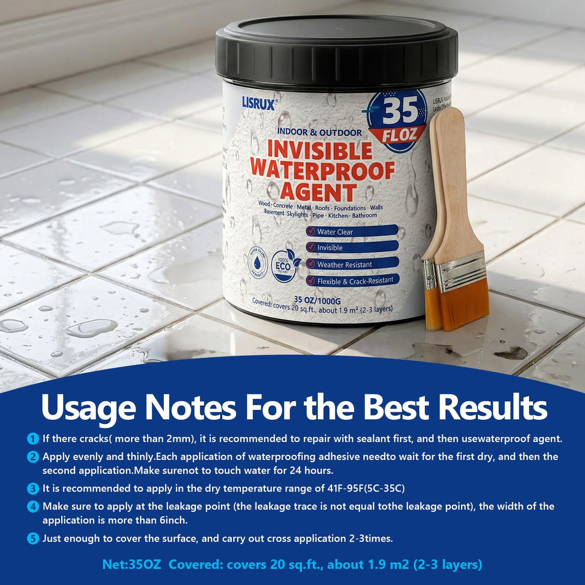 Surface prep and priming recommended before applying LISRUX for best adhesion