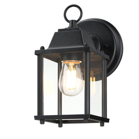 LIT-PaTH outdoor wall lantern front view with weatherproof aluminum housing for porch lighting