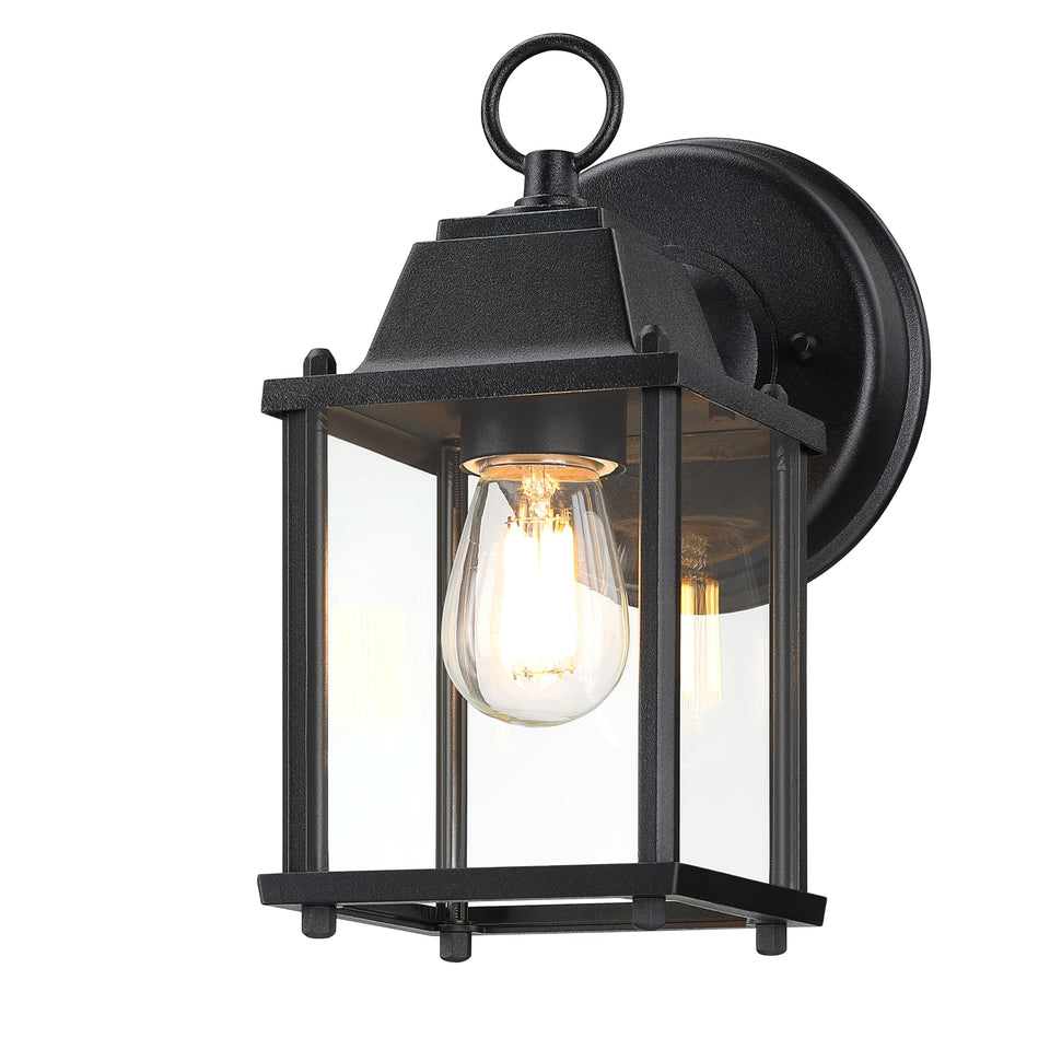 LIT-PaTH outdoor wall lantern front view with weatherproof aluminum housing for porch lighting