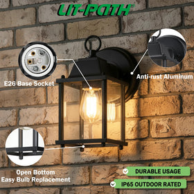LIT-PaTH outdoor lantern side view showing glass panel and sleek black finish for curb appeal