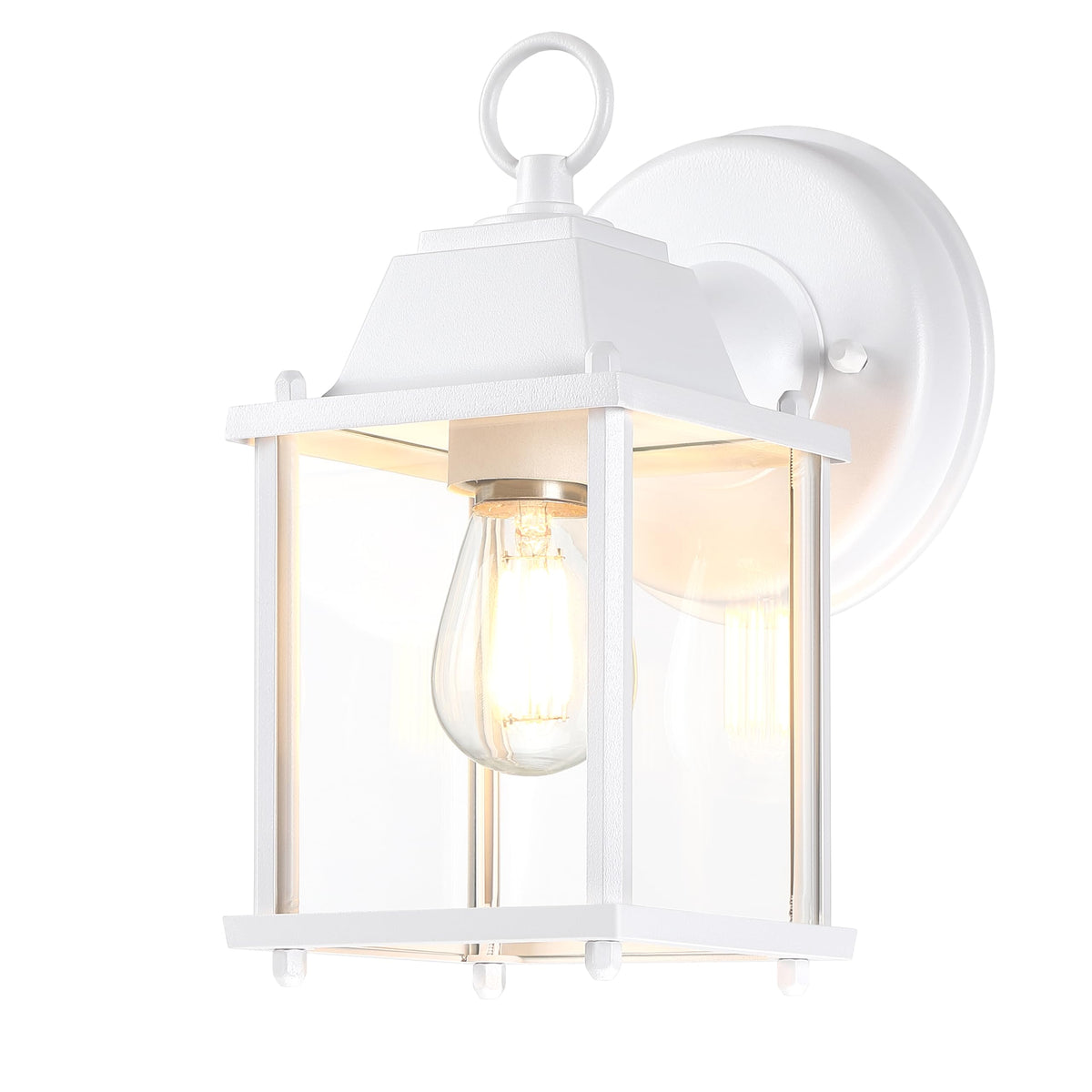 LIT-PaTH outdoor wall lantern front view in white for porch ambiance.