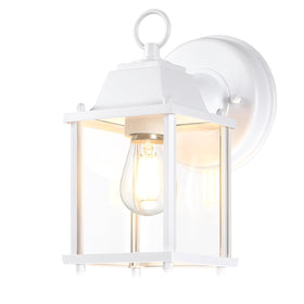 LIT-PaTH outdoor wall lantern front view in white for porch ambiance.