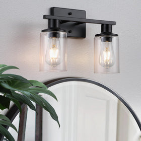 Litaddscen 2-Light matte black vanity light with clear glass shade for bathroom vanity illumination