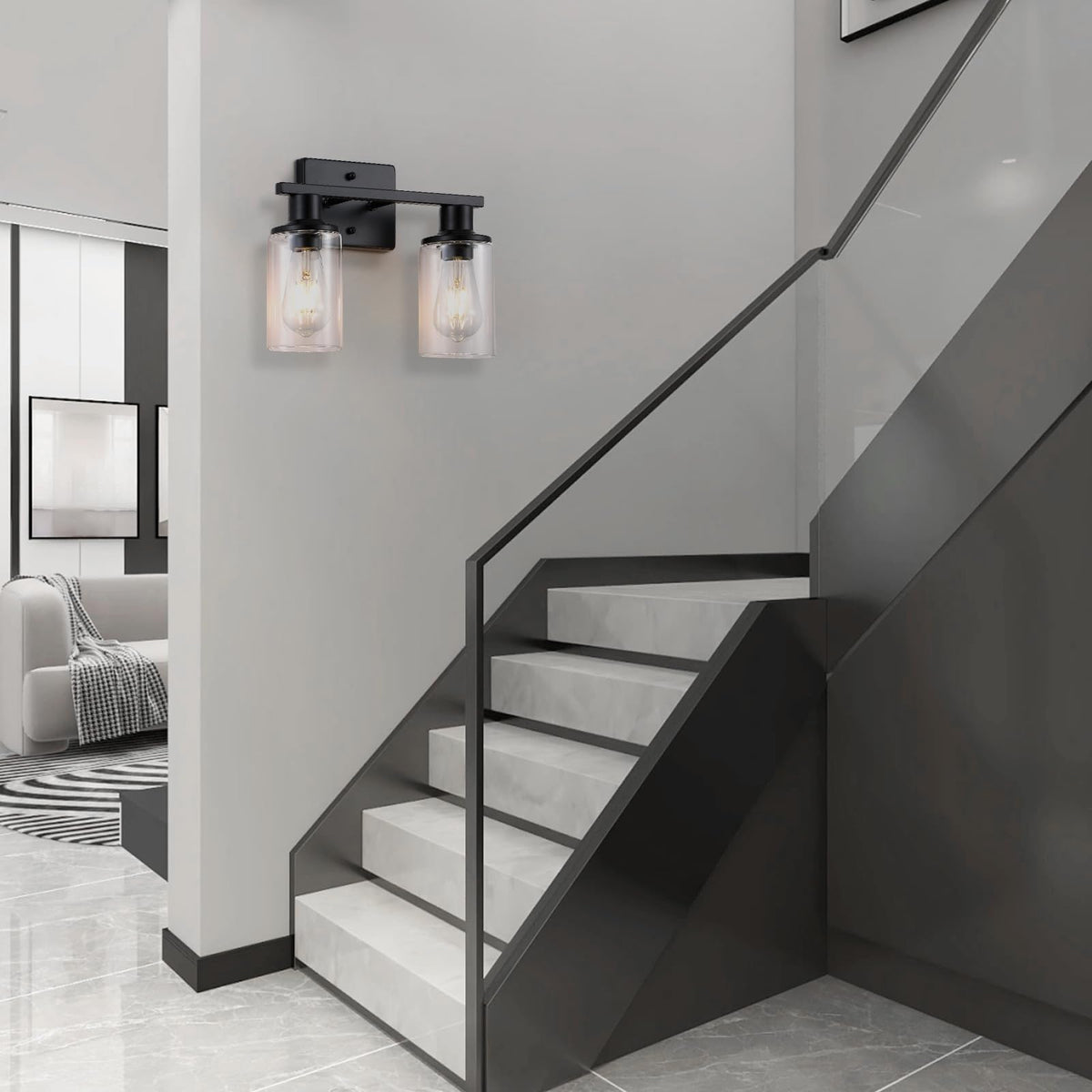 Litaddscen hardwired two-light fixture designed for easy bulb replacement
