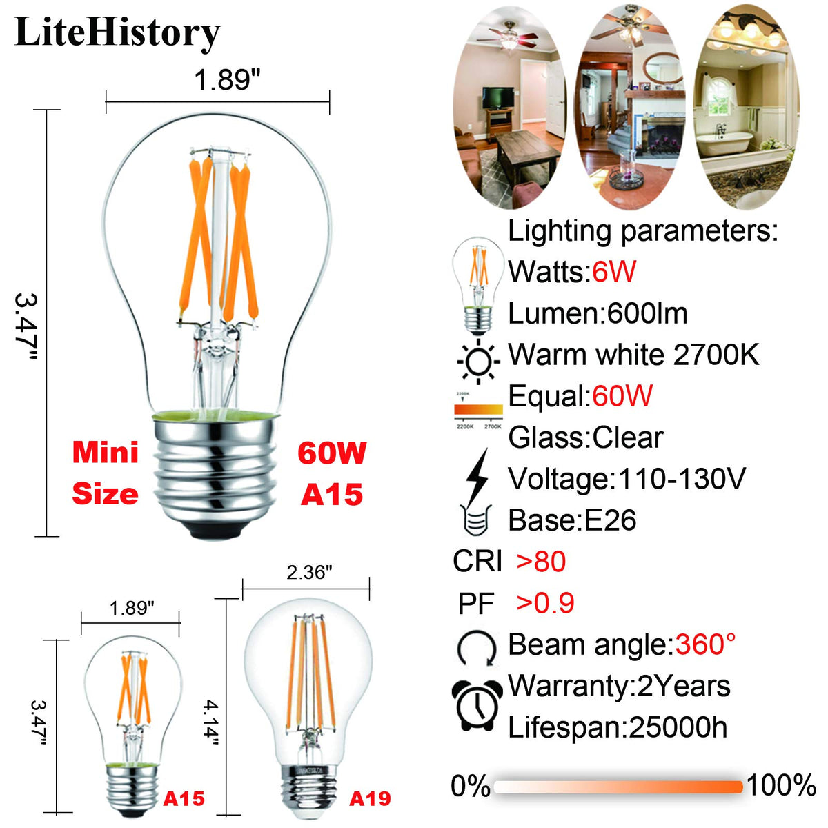 LiteHistory 360-degree beam for even room illumination.
