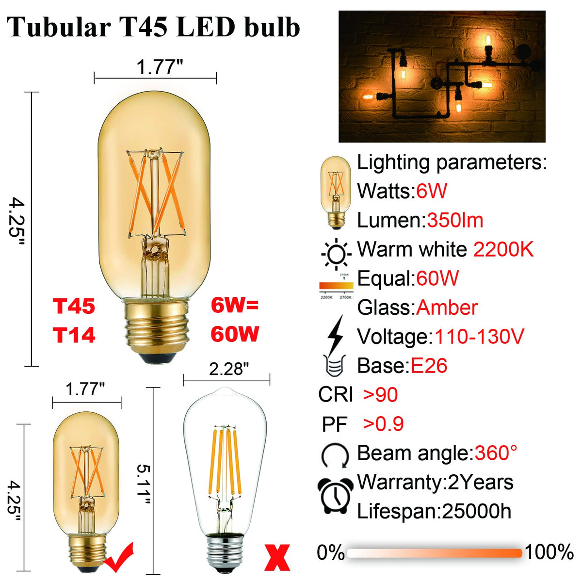 LiteHistory 400 lumen E26 LED bulb ideal for wall sconces.