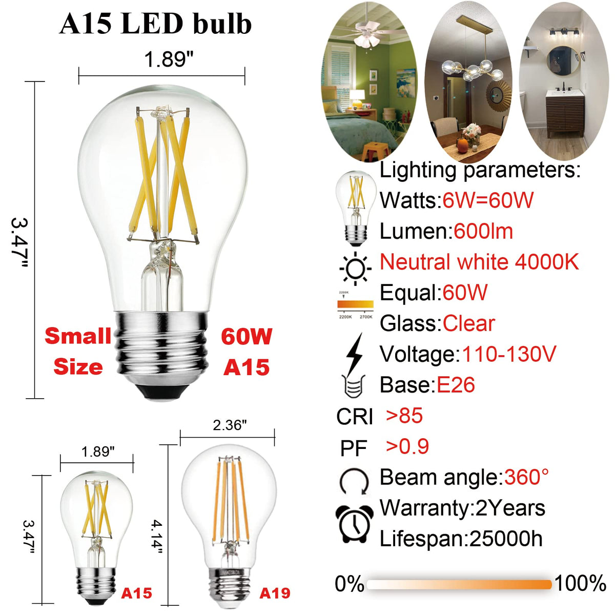 LiteHistory A15 LED bulb non-dimmable for steady ambient lighting