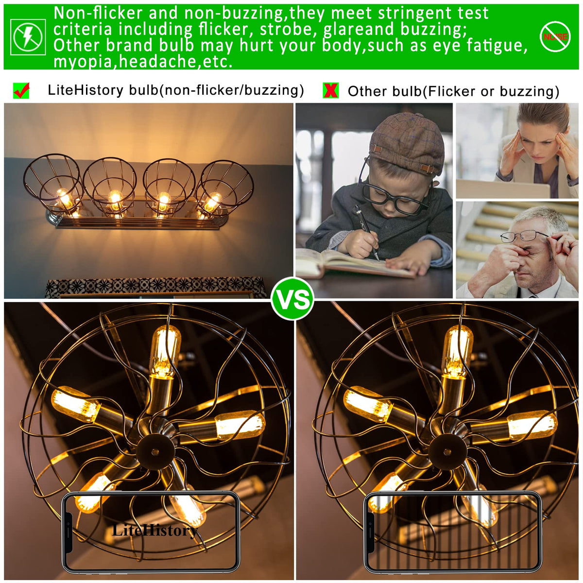 LiteHistory cross-filament E26 LED bulb with a balanced 360° glow.