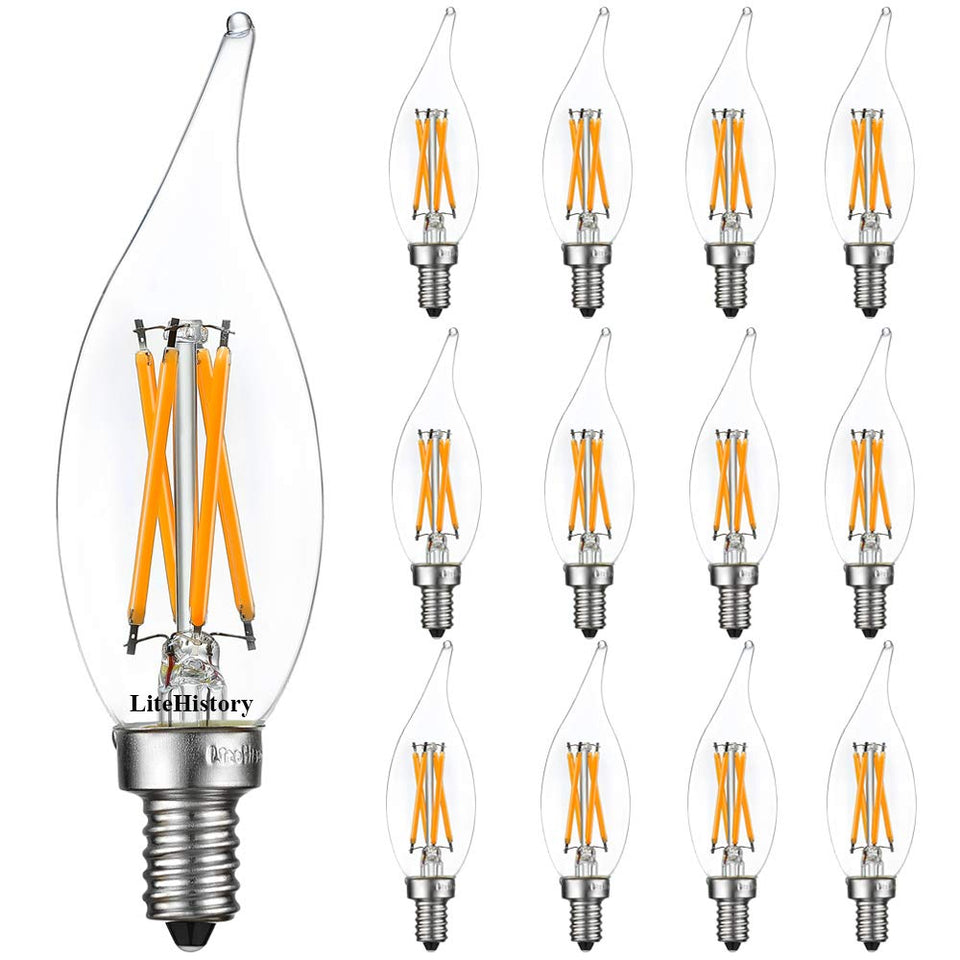 LiteHistory E12 dimmable LED bulb for bright chandelier lighting and energy savings.