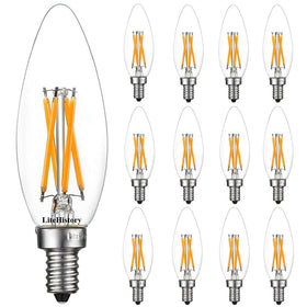 LiteHistory E12 LED bulb dimmable 2700K provides warm, adjustable lighting for chandeliers.
