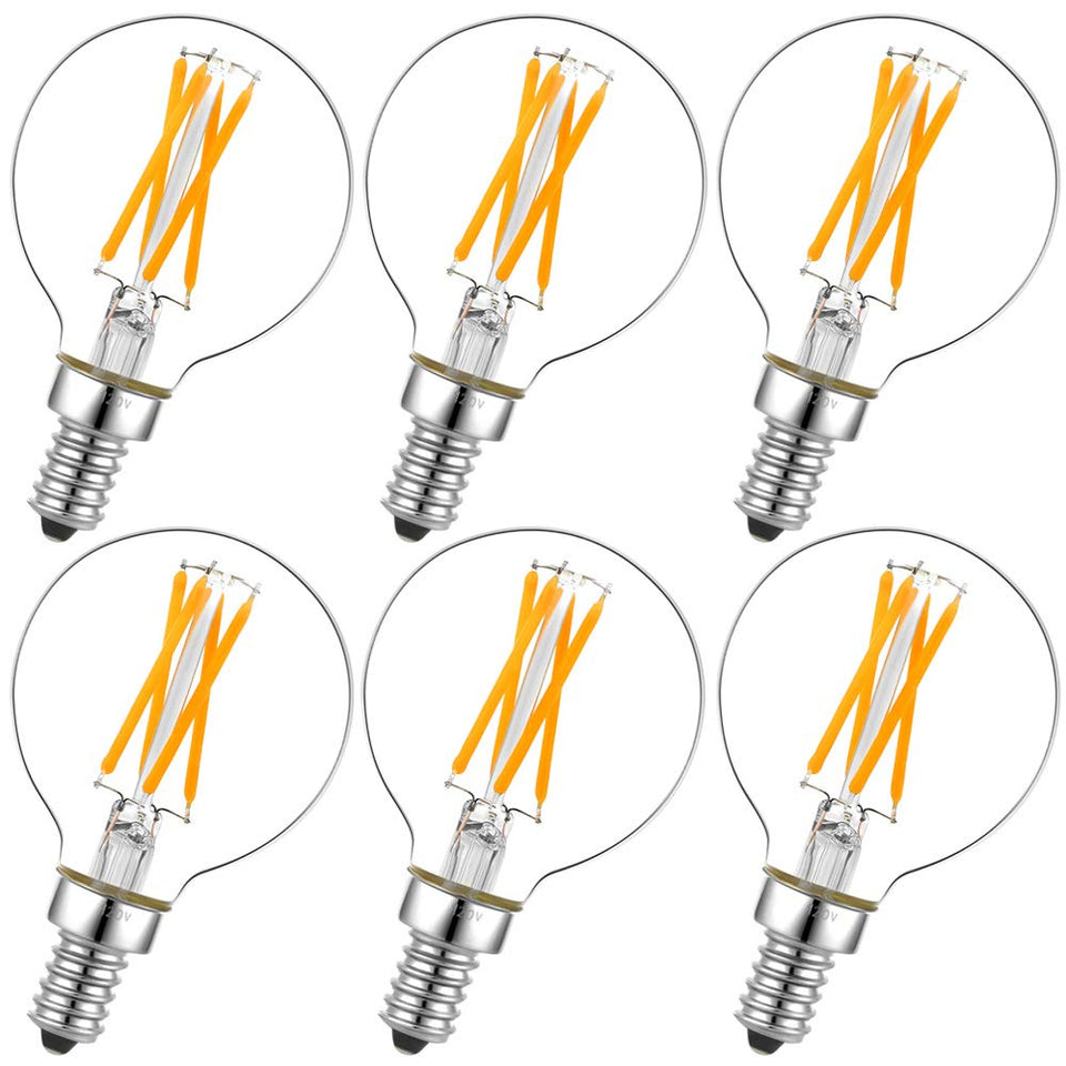 LiteHistory e12 LED globe bulb for chandelier lighting with warm, dimmable glow.