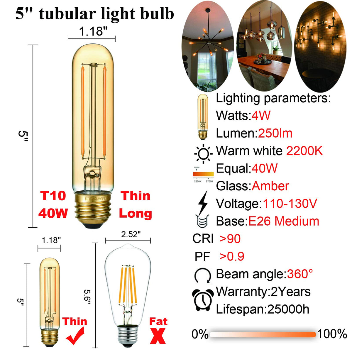 LiteHistory E26 socket LED bulb compatible with most dimmers.