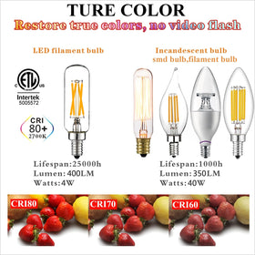 Energy-saving LiteHistory 4W bulb closely replaces 40W incandescent.