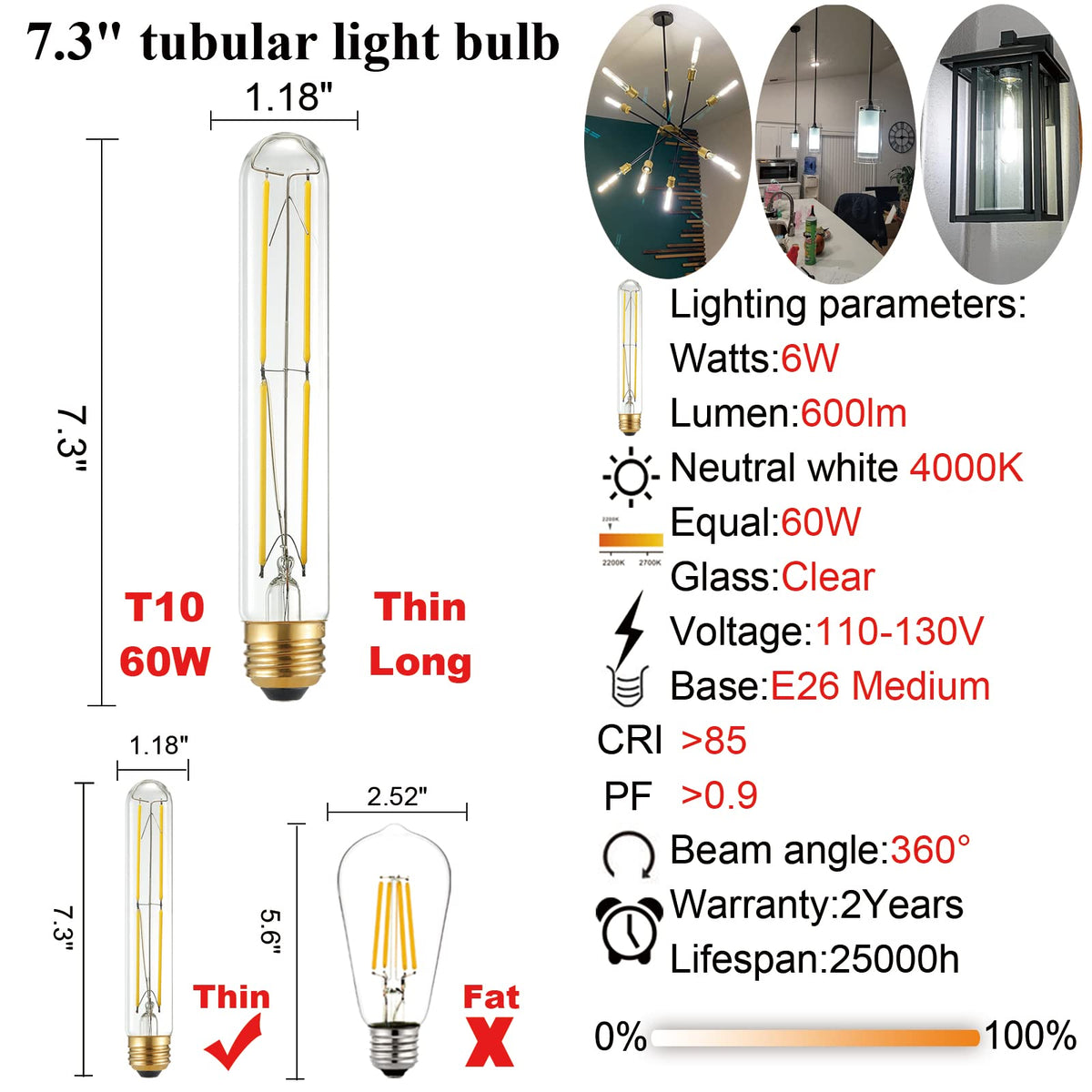 LiteHistory T10 LED bulb neutral white 4000K for versatile, clean illumination
