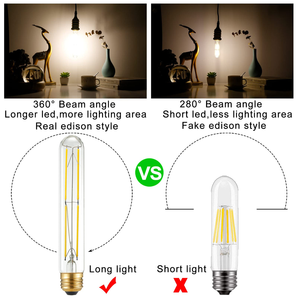 LiteHistory T10 LED bulb tubular design, 6W, E26, ideal for rustic pendant lighting
