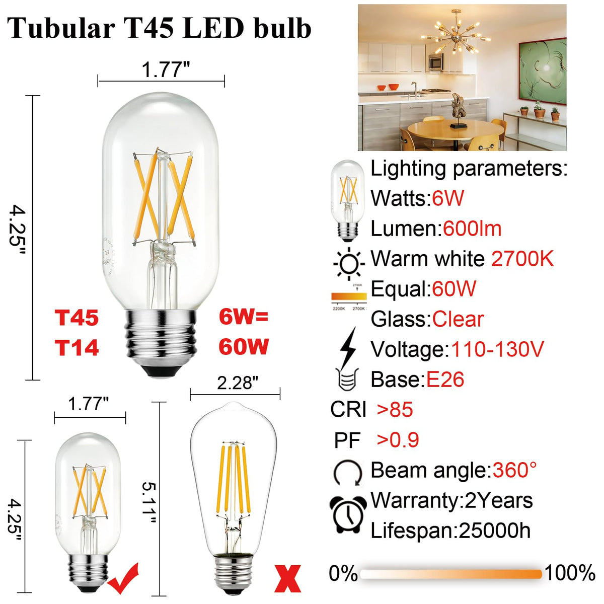 LiteHistory vanity bathroom bulb with 360° beam for even vanity illumination