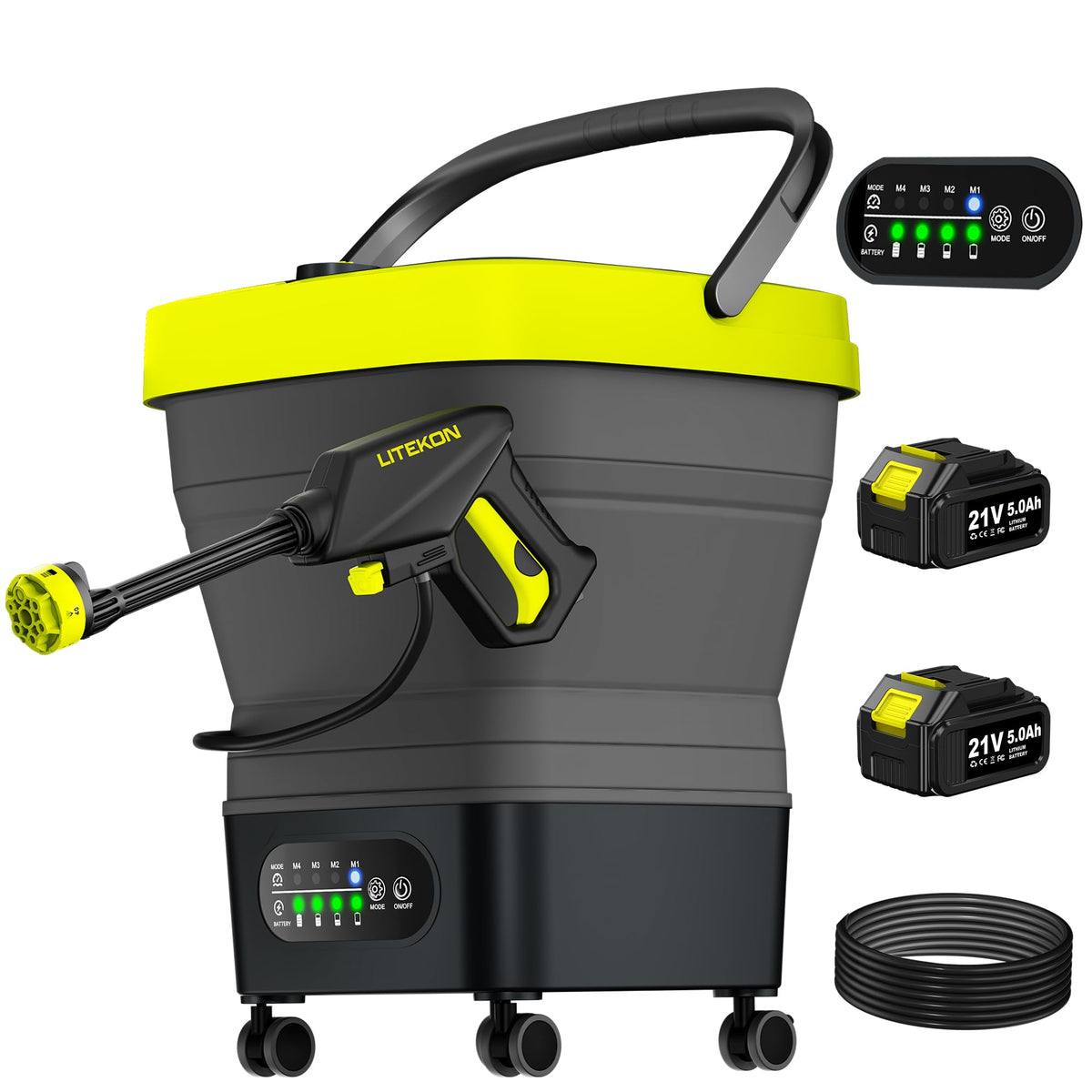 Litekon cordless washer foldable design for easy trunk storage and travel.
