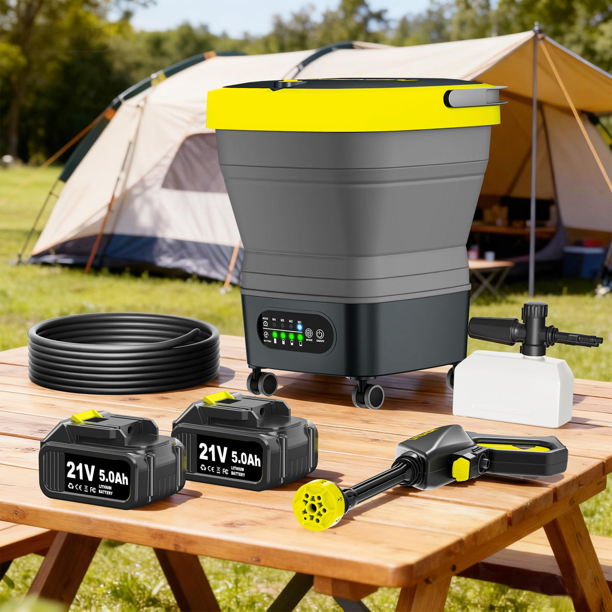 Litekon foldable washer demonstrates compact storage for trunks and camping gear