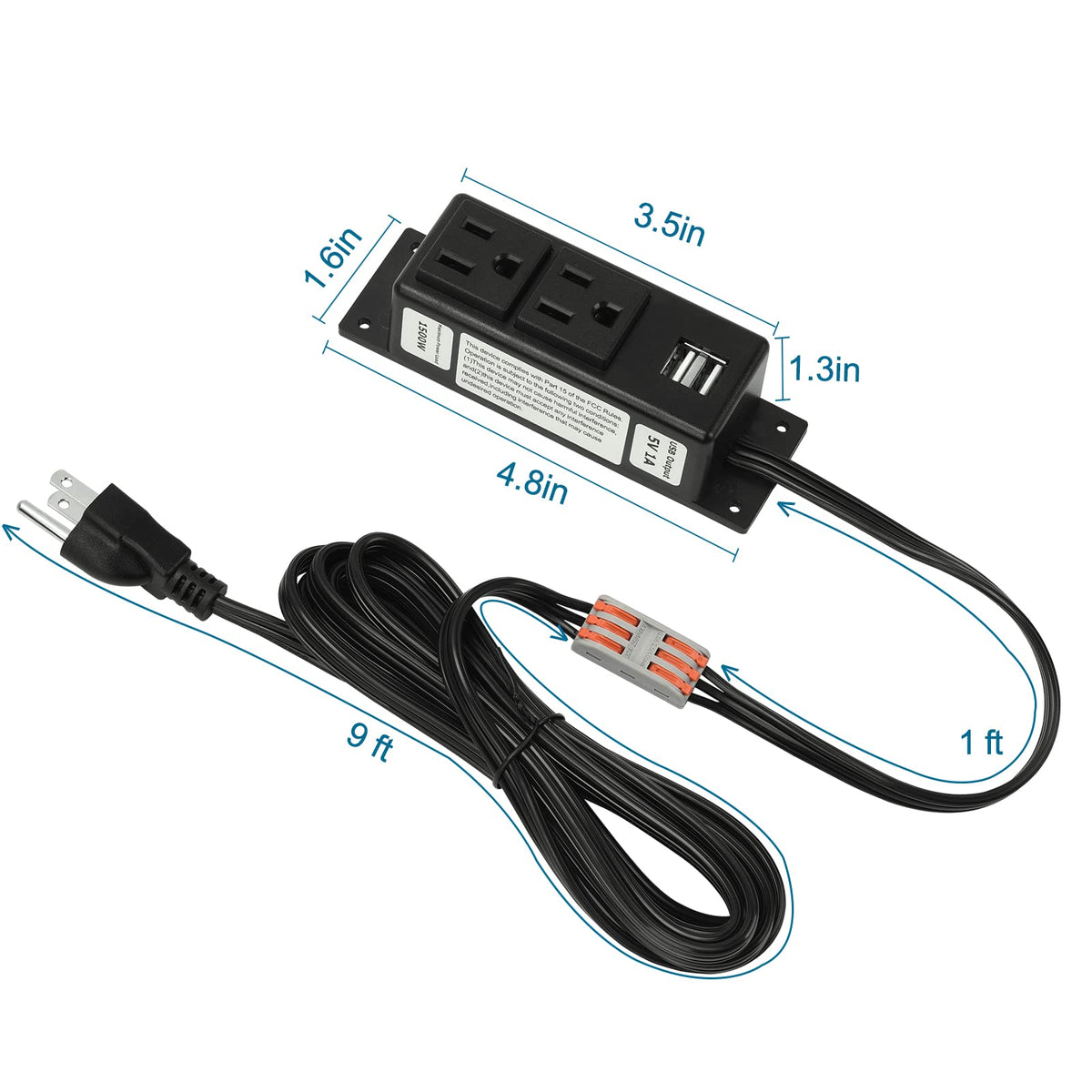 Litever 10 ft flat cable allows discreet, flexible placement.
