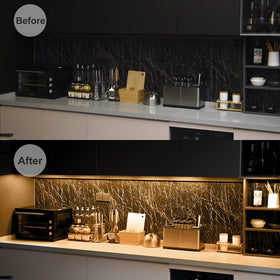 Litever six 12-inch LED strips provide modular, even illumination under a cabinet.