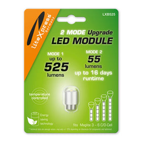 LiteXpress LXB525 two-mode LED upgrade module boosts Maglite brightness and efficiency.