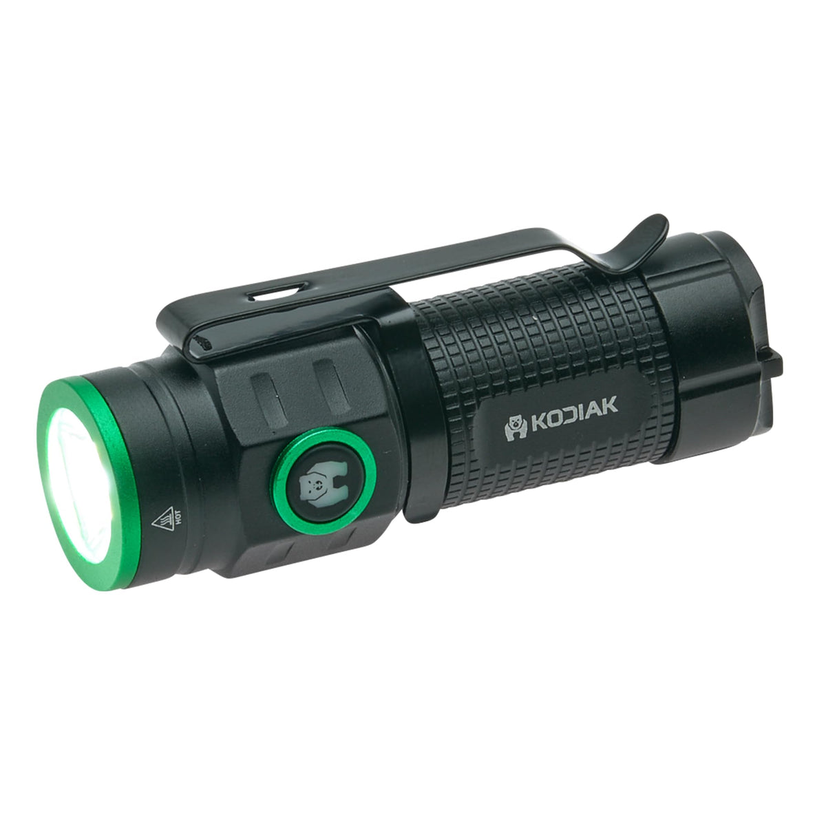 LitezAll Kodiak KUB flashlight front view highlighting compact power for everyday carry and outdoor visibility.