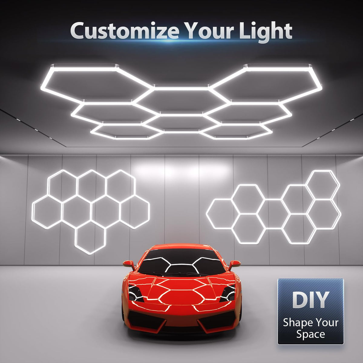 Litezone hexagon light grid unmounted before fitting in a showroom