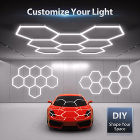 Litezone hexagon light grid unmounted before fitting in a showroom
