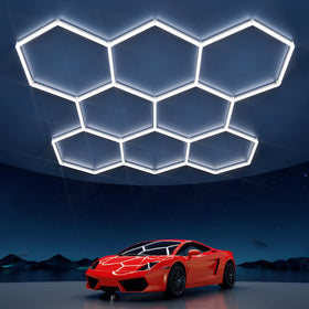 Litezone Hexagon light panel close-up with crisp 6500K brightness for garages