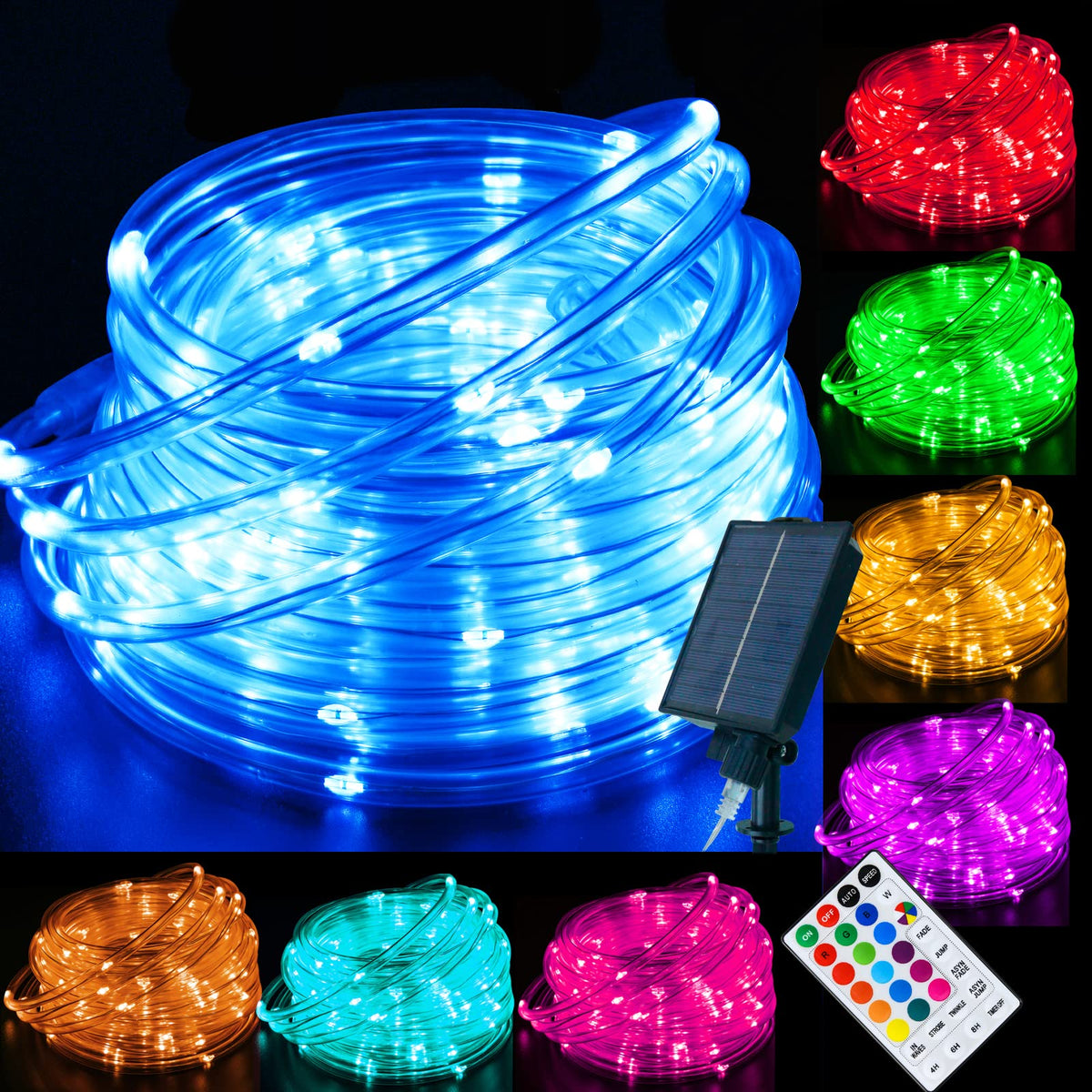 LitHome 33 ft solar rope lights for outdoor use, weather resistant and bright.