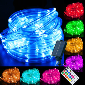 LitHome 33 ft solar rope lights for outdoor use, weather resistant and bright.