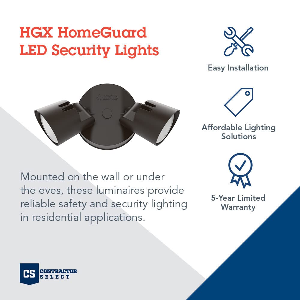 Lithonia HomeGuard LED security light mounted on wall with adjustable heads