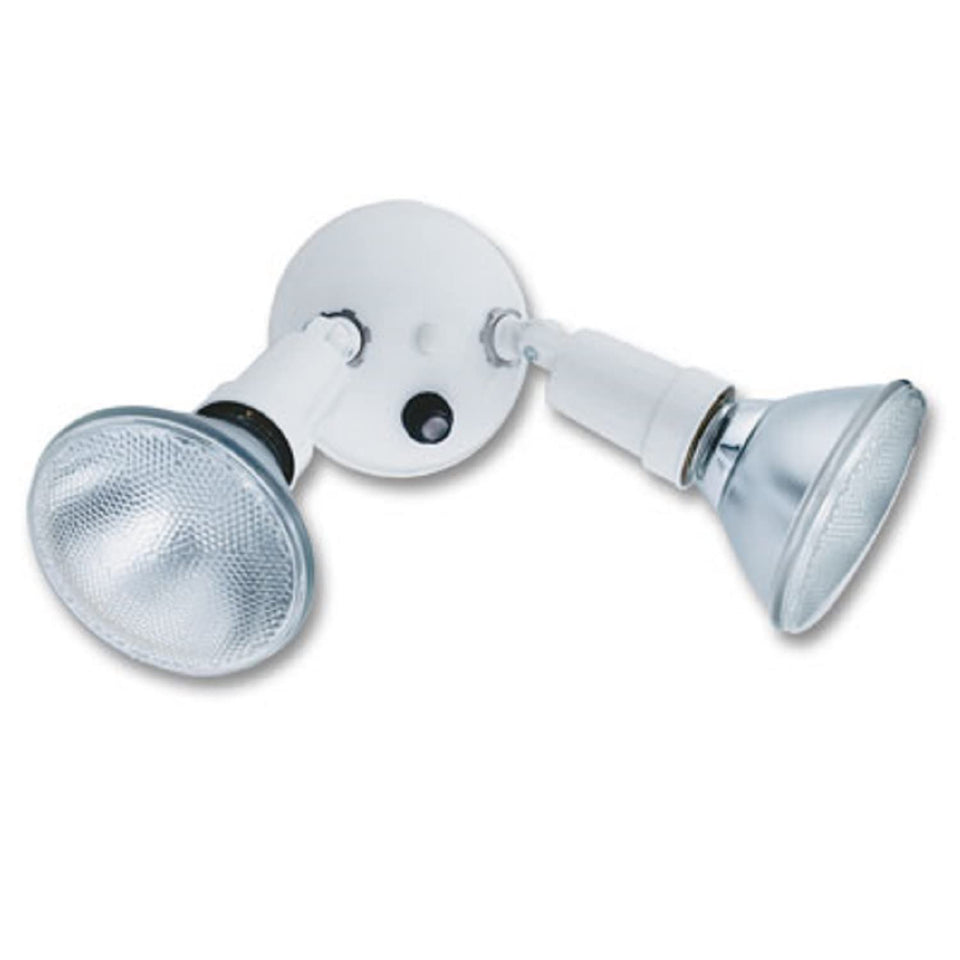 Lithonia Lighting adjustable dusk-dawn security light twin PAR in use, highlighting precise beam control
