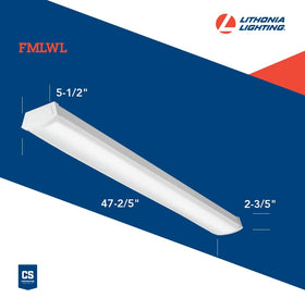 UL/CSA listed damp-location rated Lithonia FMLWL 48in wraparound for moisture-prone areas