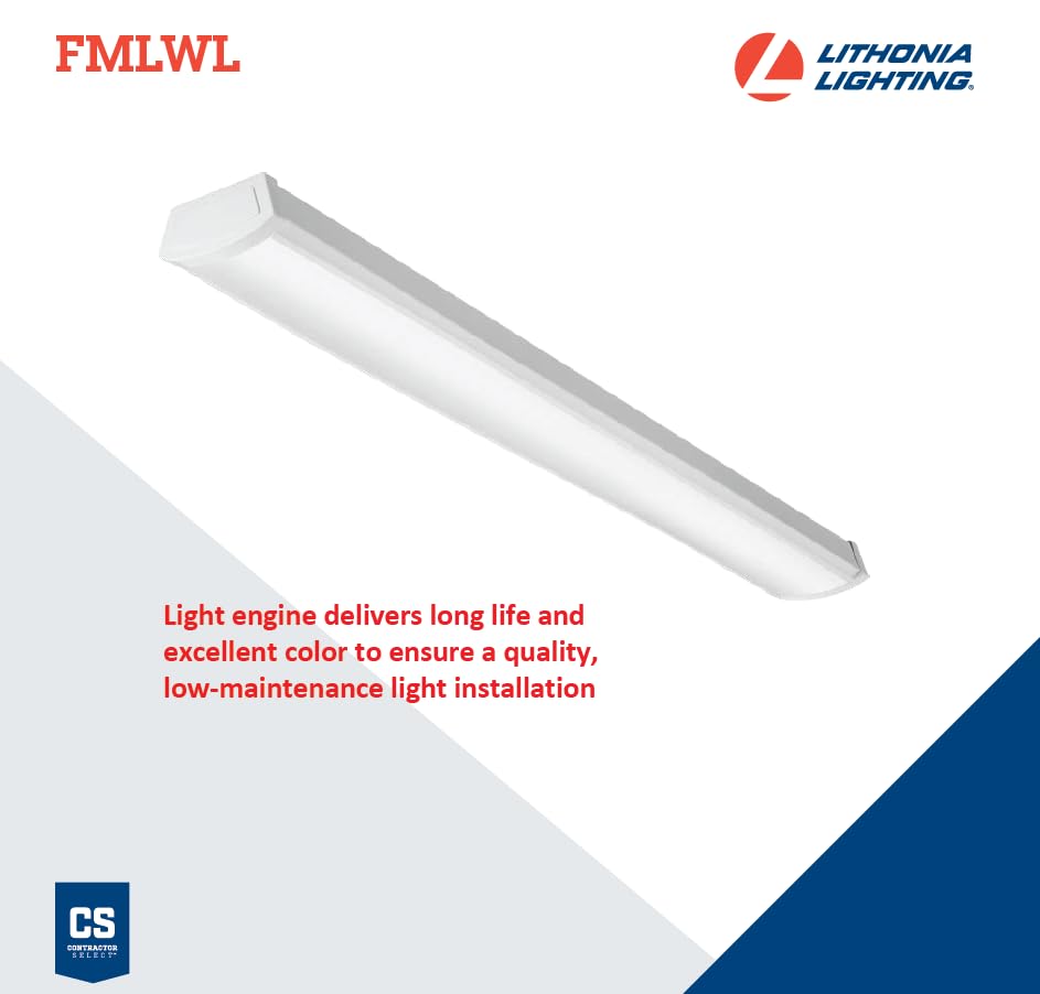 Decorative end caps of Lithonia FMLWL 48in wraparound reduce glare and add style