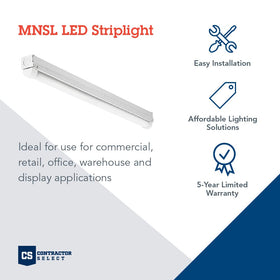 MNSL strip light with diffuse lens reducing glare for comfort.