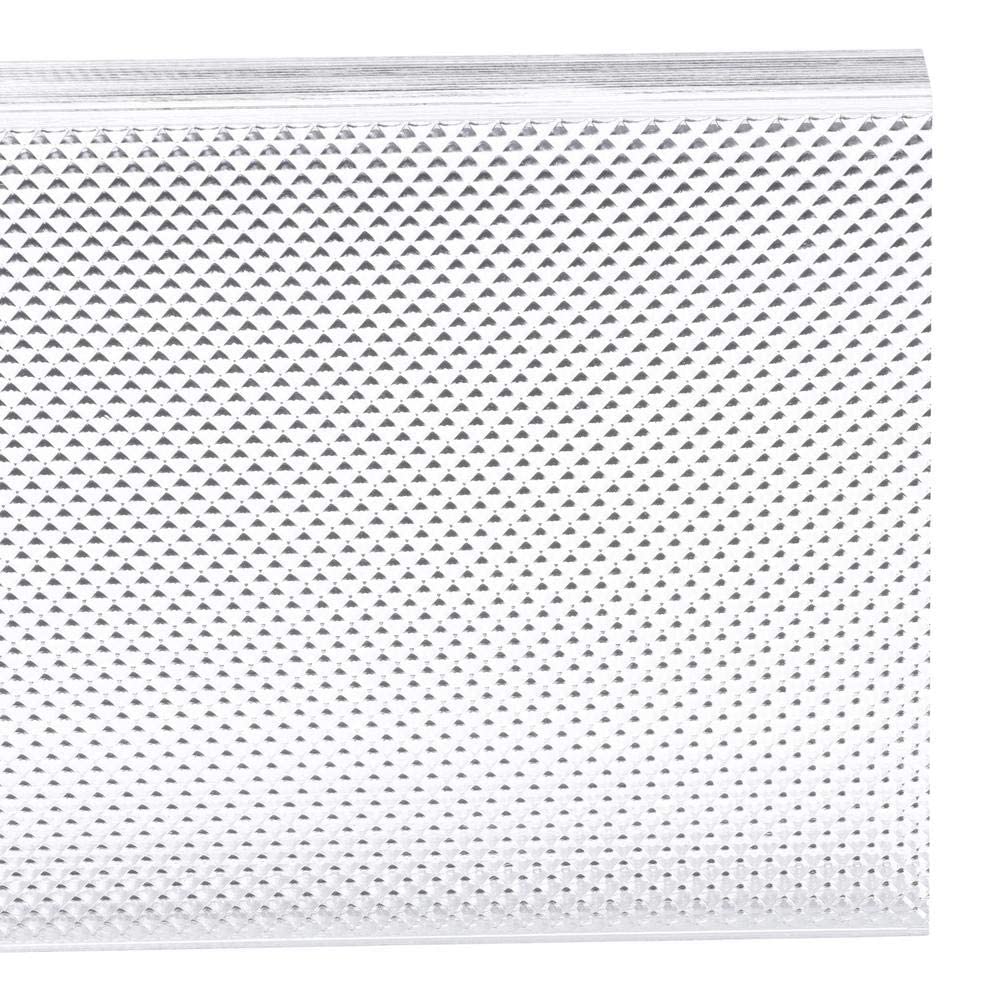 Lithonia Lighting clear prismatic diffuser lens reduces lamp image for flat-bottom aesthetics.