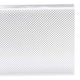 Lithonia Lighting clear prismatic diffuser lens reduces lamp image for flat-bottom aesthetics.
