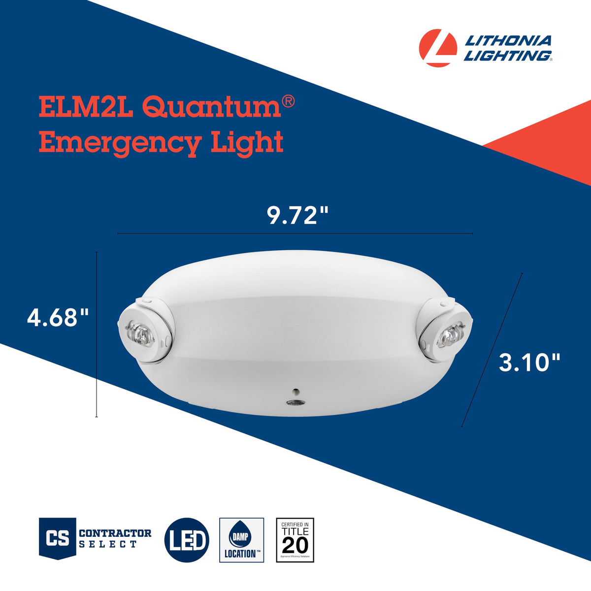 Durable flame-rated thermoplastic housing of Lithonia Quantum Emergency Light.