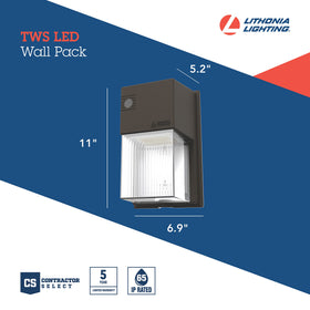 Lithonia Lighting TWS Mini Wall Pack bronze—close-up of 3000K mode for warm ambiance.