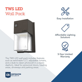 Lithonia Lighting TWS Mini Wall Pack bronze—front view, reliable dusk-to-dawn lighting for exteriors.