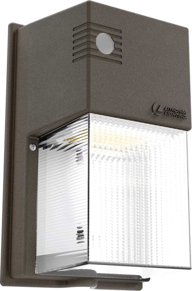 Lithonia Lighting TWS Mini Wall Pack bronze—side view, compact outdoor brightness for entrances.