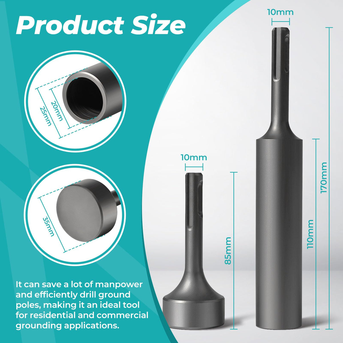 LitKiwi Ground Rod Driver showing compact 170mm length for toolkits